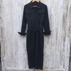 Étophe Studios (S) Black Cotton Cropped Belted Jumpsuit